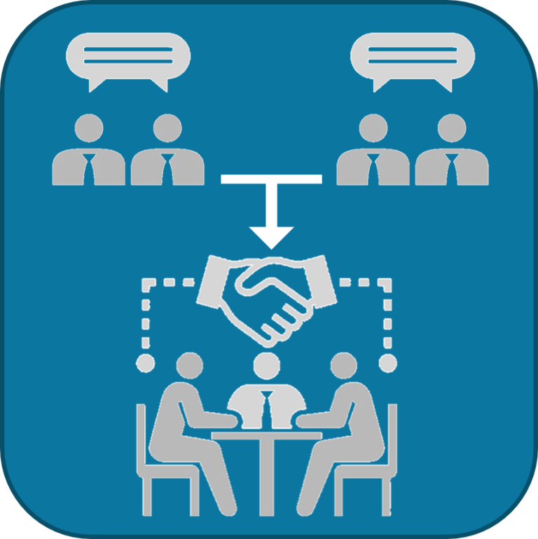 This icon represents the mediation process in the workplace designed to achieve conflict resolution
